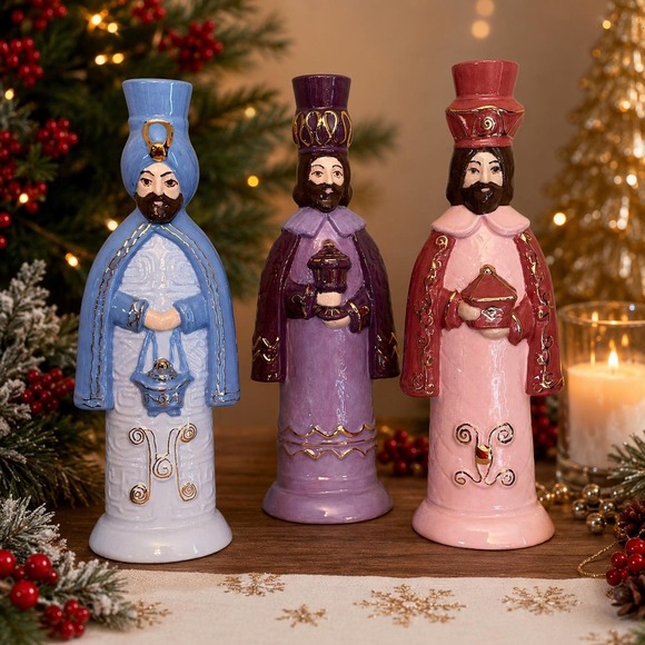 Other - Vintage Ceramic Three Wise Men Nativity Set 3 Pastel Christmas Magi 12"